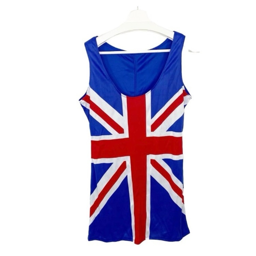 British Flag Union Jack Mini Dress M & Size 9.5 GoGo Red Boots